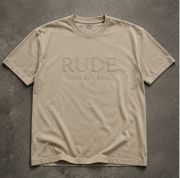 RUDE Embossed Tee — Sand